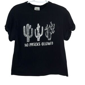 Dirtee Laundry “No Pricks Allowed” Cactus Graphic Tee Western Humor Shirt Large